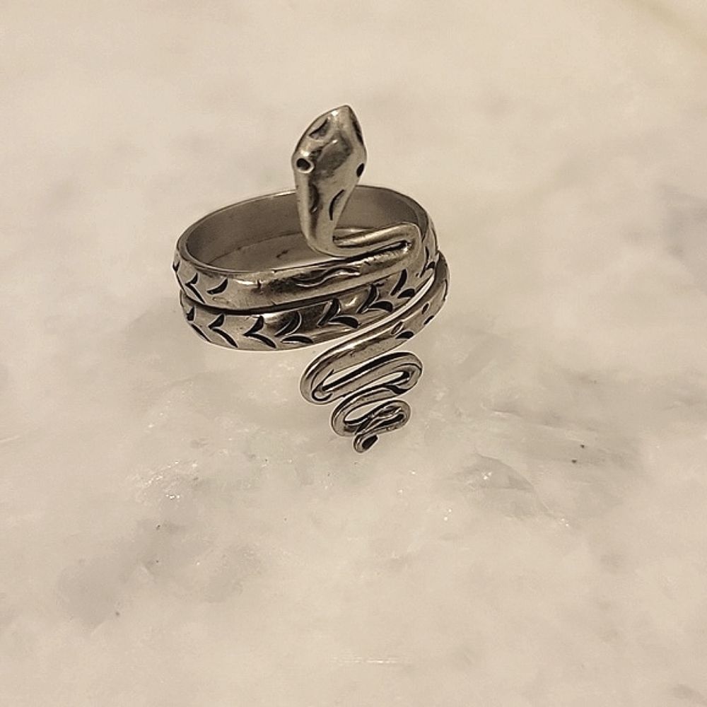 Jens Pirate Booty Snake Goth Boho Indie Biker Silver Wrap Moto Tribal Ring 8 Y2K